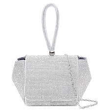Bolso de Mano Plateado Brillante con Diamantes Imitación