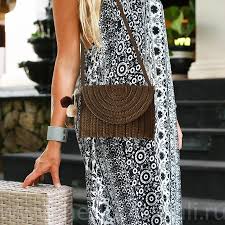 Bolso de Mimbre Portátil Verano Cosméticos Povanjer - Estilo y Funcionalidad para la Playa