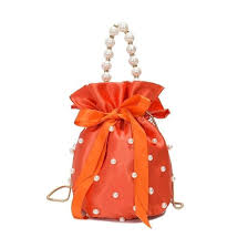 Bolso Naranja Fiesta XHBYW con Cadena de Perlas