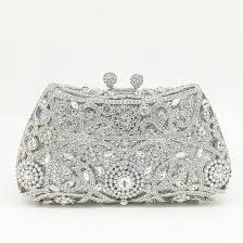 Elegante Embrague Monedero Plateado con Diamantes Imitación