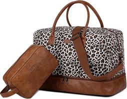 Bolso de Fin de Semana Mujer con Compartimento para Zapatos - Estampado Leopardo